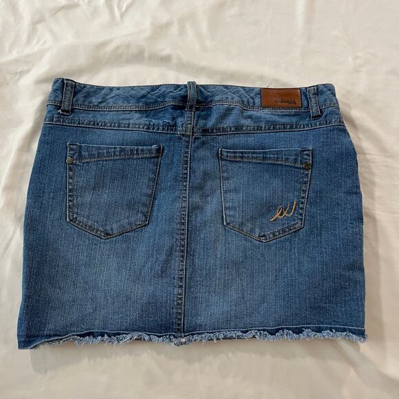 Vtg Y2K 2000s Express Blue Denim Distressed Mini Skirt Wmns 6 Punk Skater - Picture 5 of 8